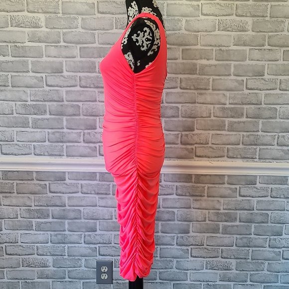 Neon Pink Tank Dress Ruched Barbie Party Costume Cosplay Med NWOT Spandex Blend - Picture 6 of 10